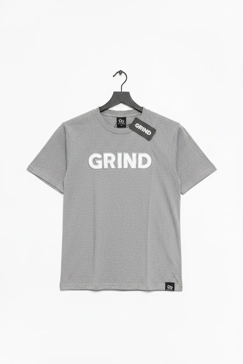 GrindGang™ Essential Tee – Heather Grey / White Print