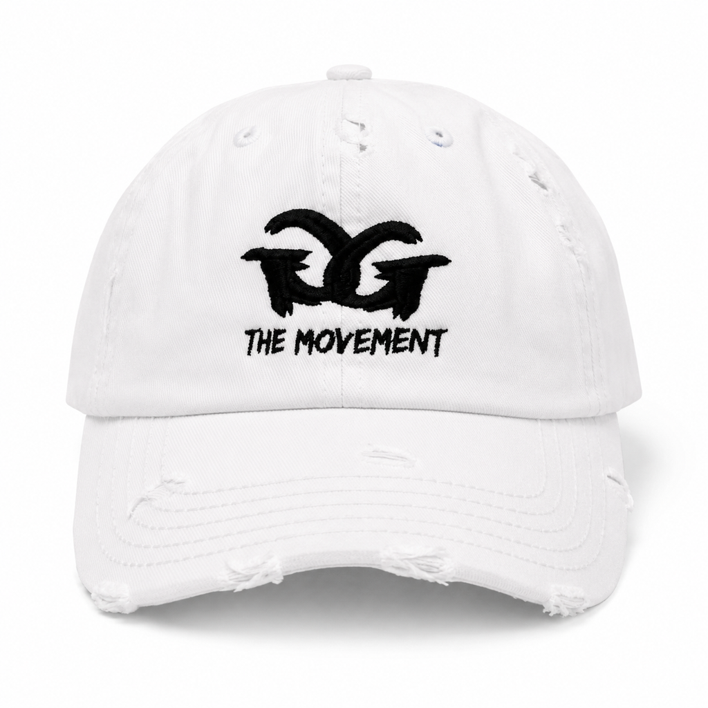 GrindgangTm “The Movement” Distressed Dad Hat – White/Black Edition