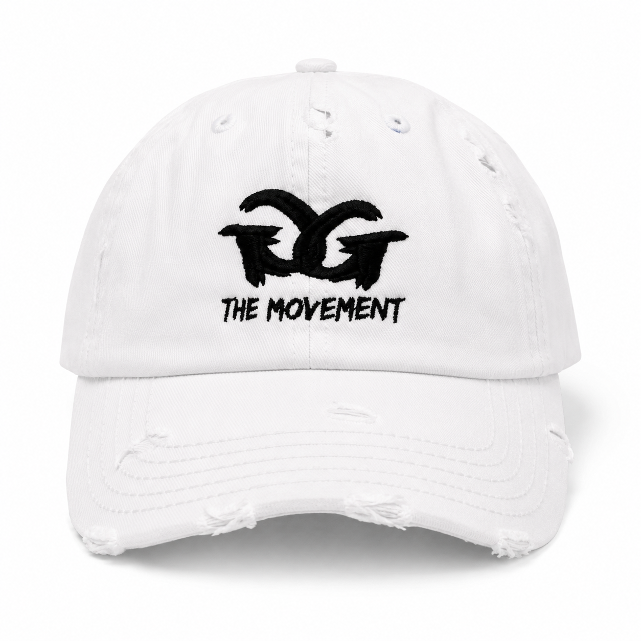 GrindgangTm “The Movement” Distressed Dad Hat – White/Black Edition