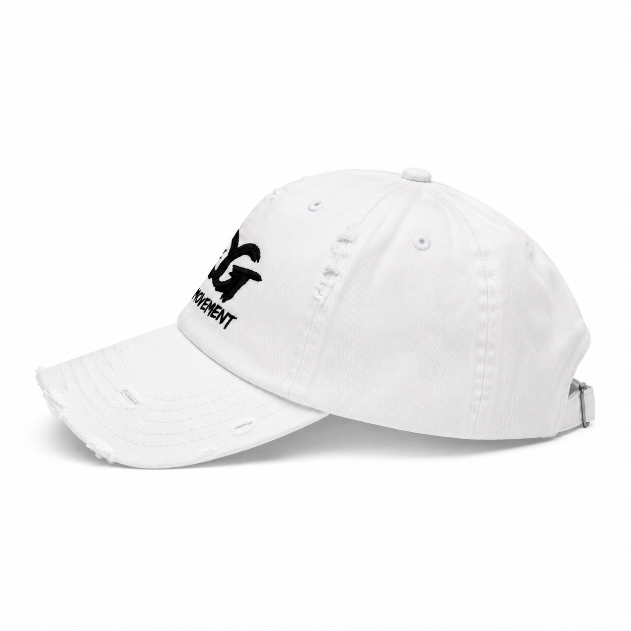 GrindgangTm “The Movement” Distressed Dad Hat – White/Black Edition